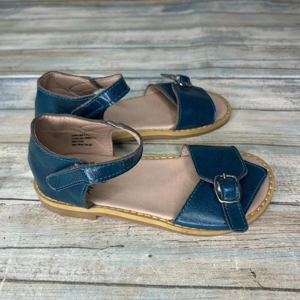 Monkey Feet‎ Leather Sandals Size 4-5y Strappy Blue Girls